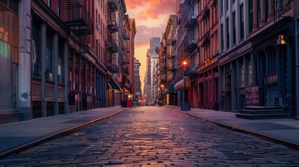 Fototapeta premium Empty Street in New York City at Dawn
