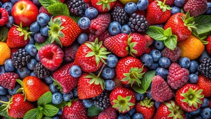 Fototapeta premium Colorful assortment of fresh berries including strawberries, blueberries, raspberries, and blackberries , fresh, berries