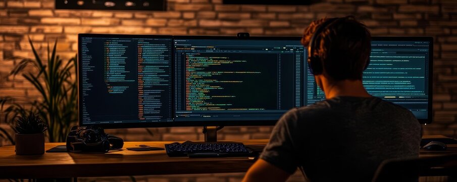 Developer using a code editor with dark theme, modern coding environment, efficient web development tools