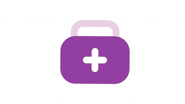 Purple first aid box with white cross, handle. Medical symbol. Suitable for healthcare presentations, graphics, websites, and educational materials.