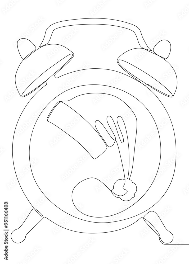 Poster one continuous line of alarm clock with santa claus hat. thin line illustration vector time of chris