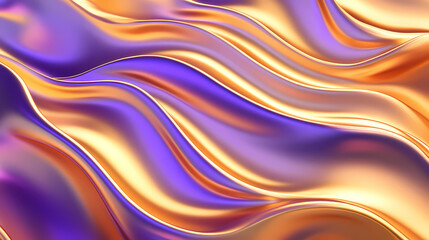 Wavy golden and purple metallic 3d background. generative ai. Textured. Illustration
