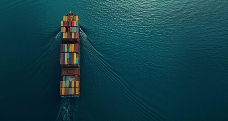 Aerial View of Cargo Ship Navigating Navy Blue Waters