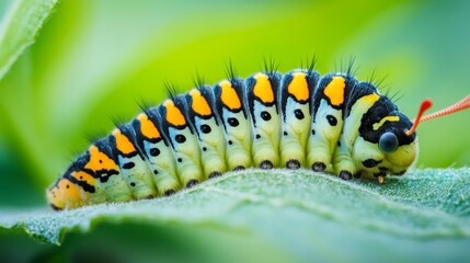 Fototapeta premium Close up beautiful Сaterpillar of swallowtail Monarch butterfly from caterpillar