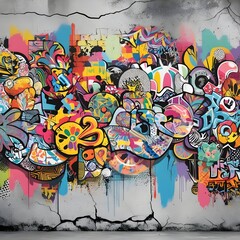 Naklejka premium Graffiti Wall Background With Colorful Texture And Copy Space For Street Art