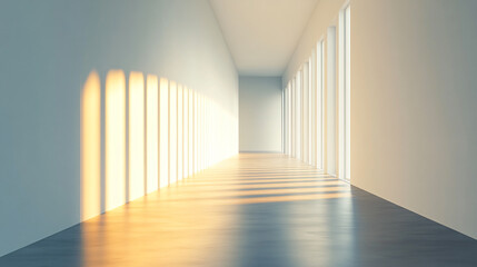 Fototapeta premium Shadows from the sunlight on the corridor, in the white room