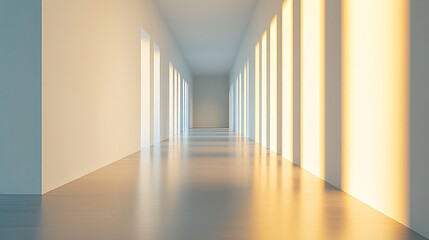 Fototapeta premium Shadows from the sunlight on the corridor, in the white room