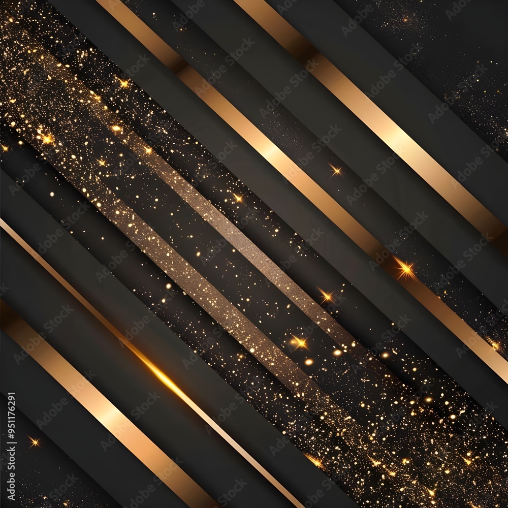 Poster a sophisticated abstract image featuring sleek black and gold diagonal stripes set against a backgro