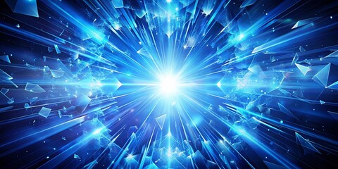 Stunning explosion of vibrant blue light energy with shards spreading outward