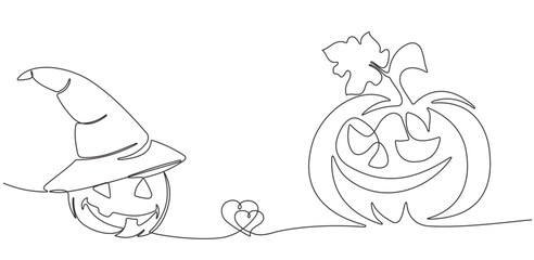 Continuous line drawing of Halloween pumpkin. Vector illustration