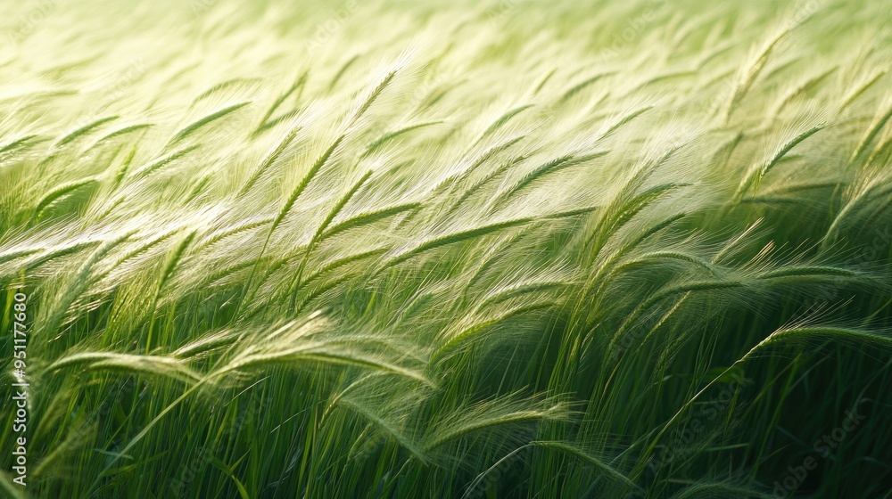 Poster a field of tall grass swaying in the wind, with each blade bending gracefully, creating a dynamic an