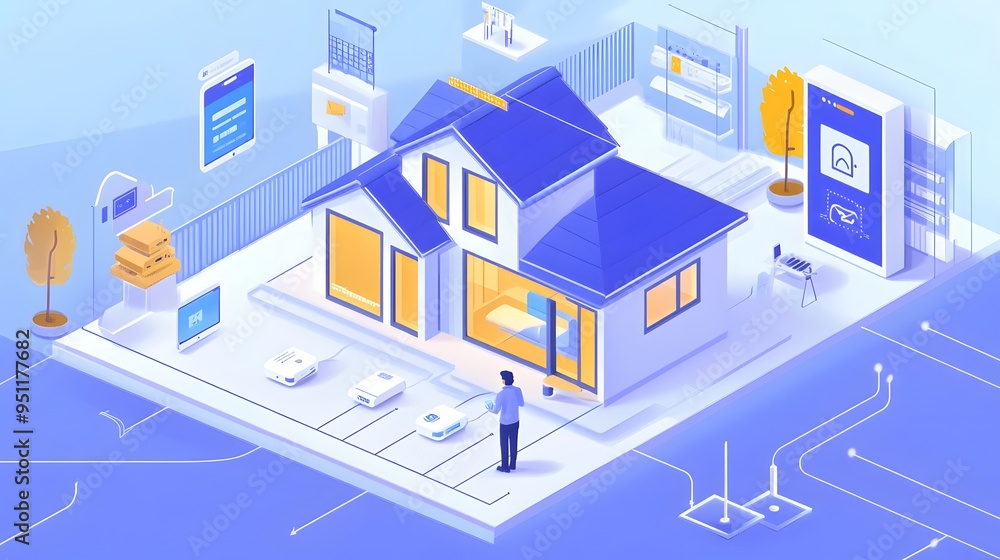 Aufkleber 25. a smart home technician configuring various iot devices in a home setting