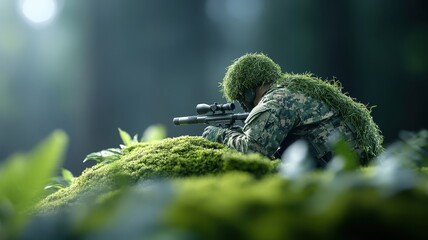Surreal sniper merging with the environment.