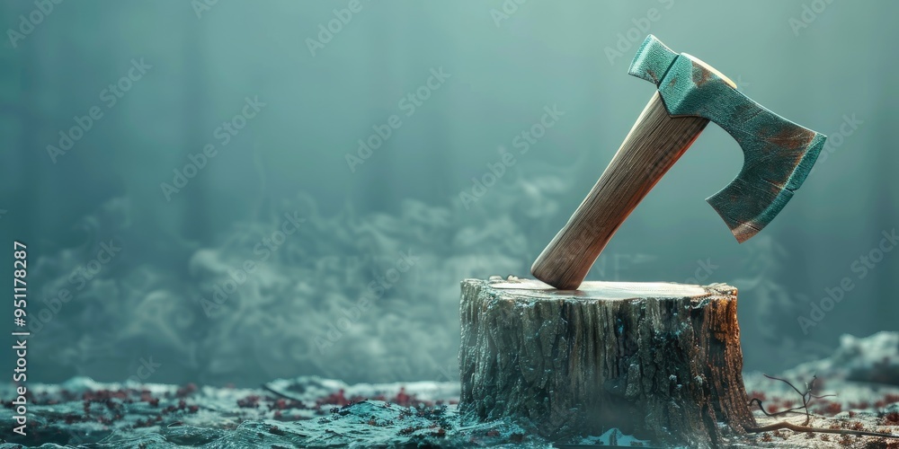 Aufkleber substantial axe embedded in a beech tree base