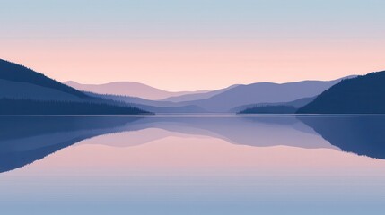 Serene Mountain Lake Reflection at Sunset with Pastel Colors.