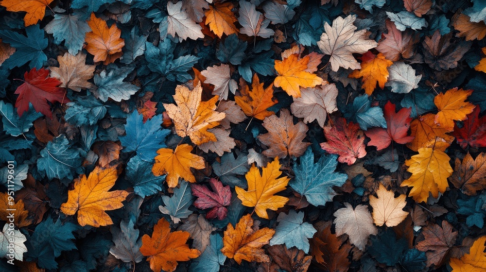 Aufkleber a forest floor covered in fallen leaves, creating a rich tapestry of colors and textures, ideal for 