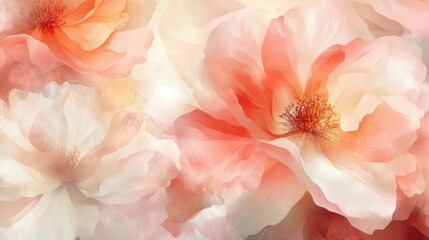 Abstract Floral Background with Delicate Peach and White Flowers, Artistic Painting Style.