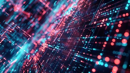 Naklejka premium Neural Networks, Artificial Intelligence, Data Transfer and Encryption: Digital Background for Digital Archives, Sound and Graphic Presentations, Science, and Education