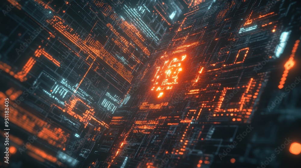 Poster abstract futuristic technology background with glowing circuit board pattern.