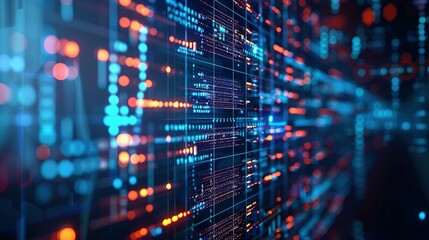 Digital Background Ideal for Tech Processes, Neural Networks, Artificial Intelligence, Data Transfer and Encryption, Digital Archives, Sound and Graphic Presentations, Science, and Education