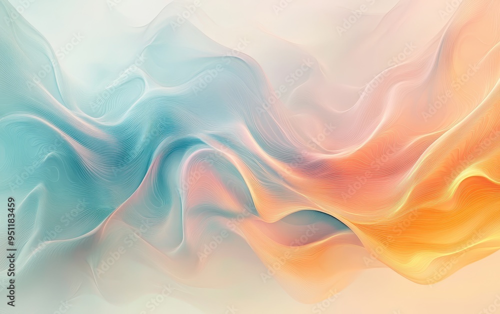 Poster Abstract Wavy Background with Soft Pastel Colors and Linear Textures.