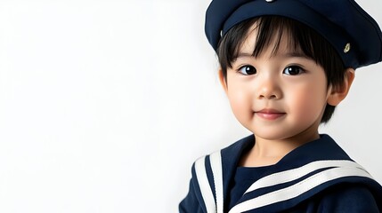 Young Sailor in Navy Uniform Against Clean White Background with Ample Space for Text