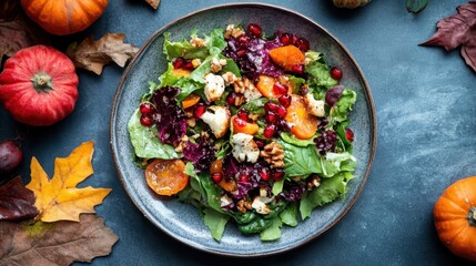 Delicious Autumn Harvest Salad with Pumpkins and Leaves