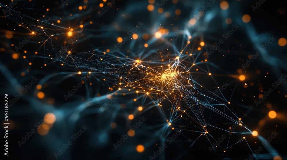Poster abstract network with glowing points and lines - futuristic technology background.