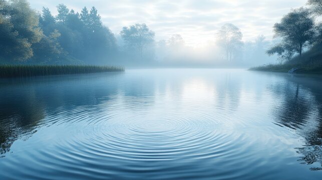 A gentle breeze creating ripples on a calm lake, providing a peaceful and tranquil scene with space for text.