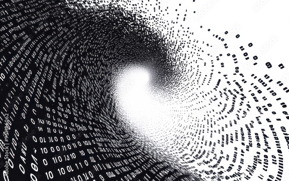 Poster abstract binary code tunnel - digital technology, data flow and cyberspace concept.