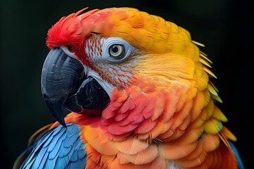 Obraz premium Vibrant and Intricate Plumage of a Tropical Macaw Bird in Closeup