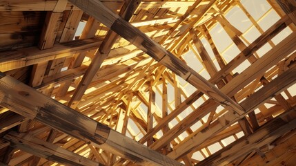 Wooden Truss Roof Framework Under Construction