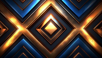 Abstract Geometric Pattern with Golden and Blue Frames