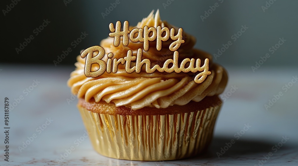 Poster a gold frosted cupcake with 