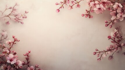 Obraz premium Delicate Pink Cherry Blossom Frame on Frosted Background - Spring Floral Border, Romantic Design.