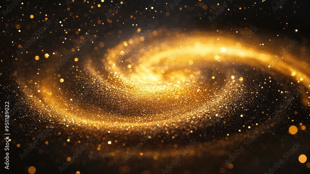 Poster a golden sparkle swirl on a black background with ample copy space for a personalized message.