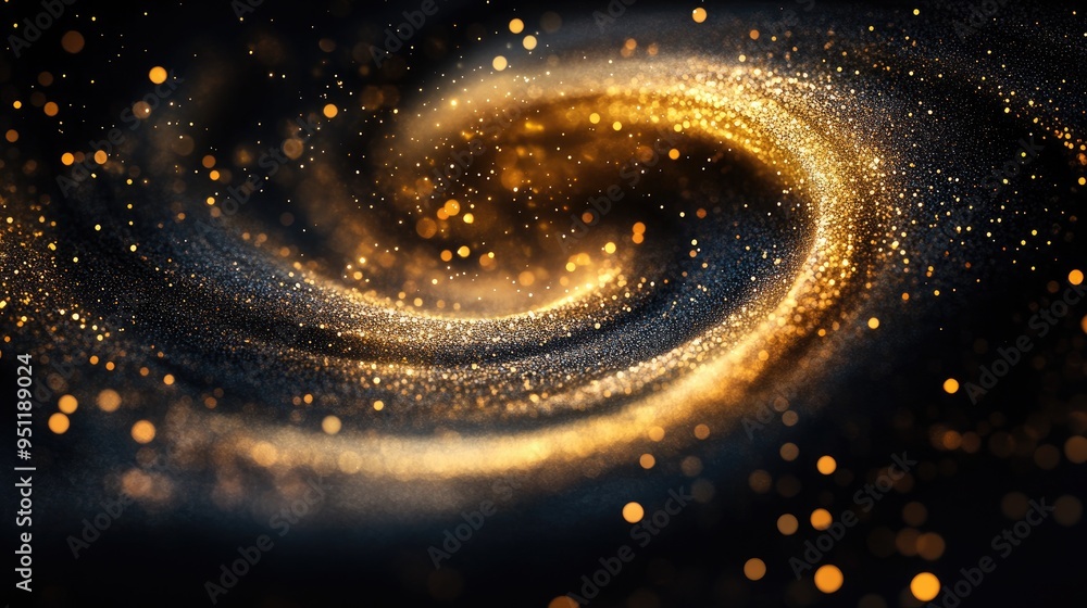 Poster a golden sparkle swirl on a black background with ample copy space for a personalized message.