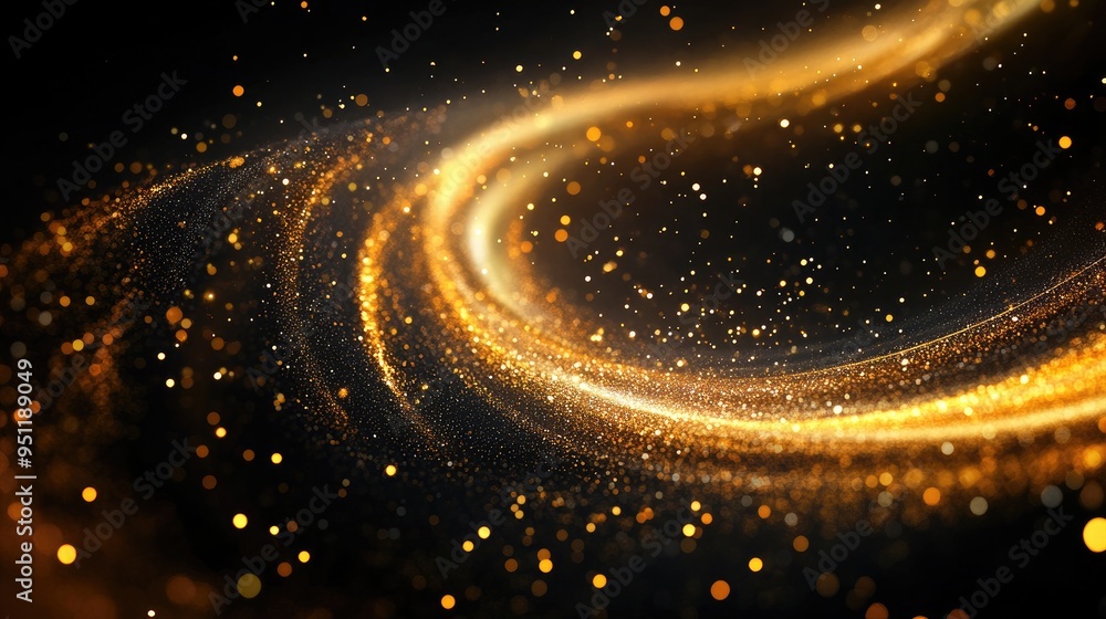 Aufkleber a golden sparkle swirl on a black background with ample copy space for a personalized message.