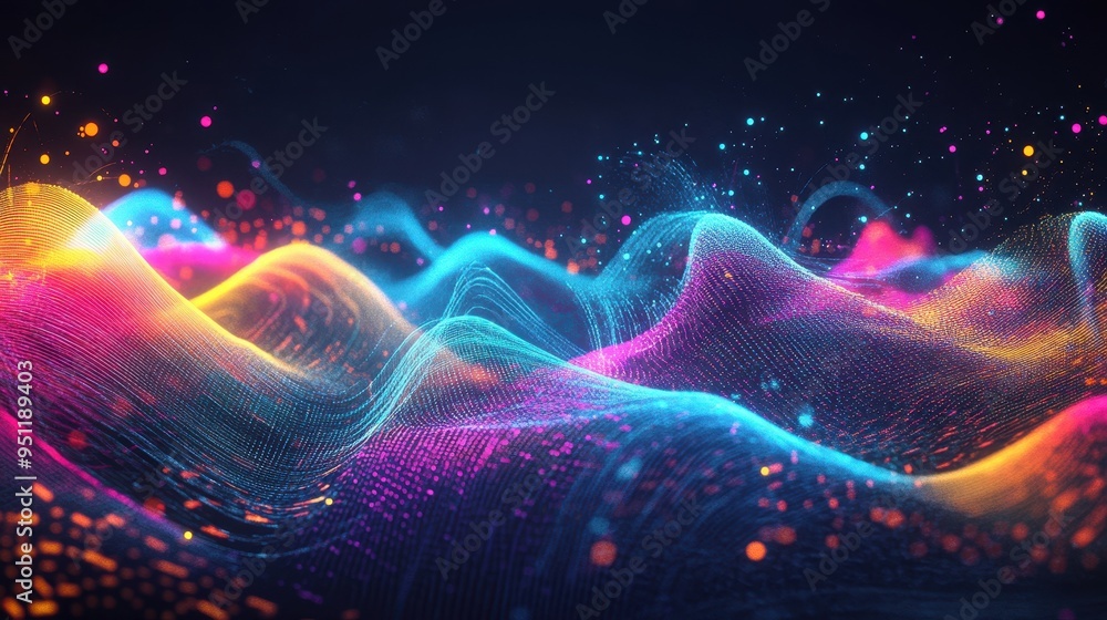 Aufkleber abstract colorful 3d render of glowing particles and waves.