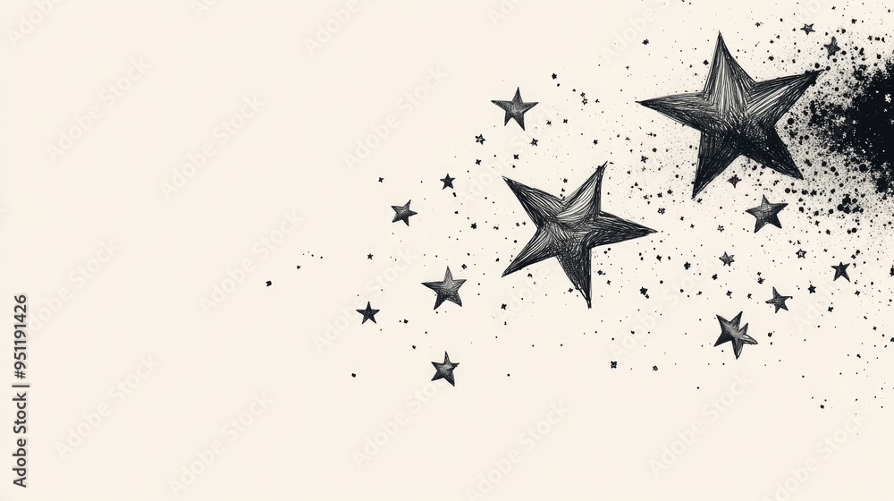 Poster a group of hand drawn stars of varying sizes, clustered together on a simple background, perfect for