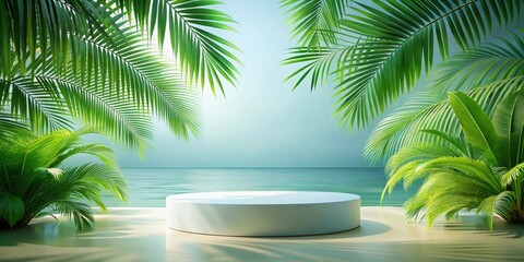 Obraz premium Empty podium for product display on tropical background, podium, display, product, empty, tropical, background