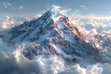 Obraz premium Majestic snow-capped mountain peak piercing through the clouds in an natural landscape