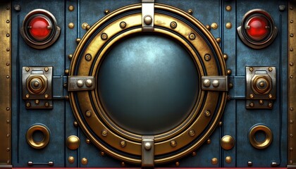 Circular Metal Panel with Gold Trim and Red Lights