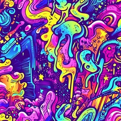 Abstract Neon Doodle Artwork