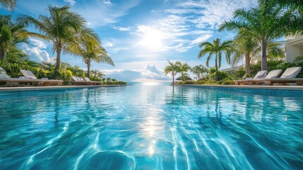 Fototapeta premium A luxurious family resort experience with elegant accommodations and activities for all ages. Plenty of copy space.