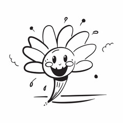 Cheerful cartoon flower character with a smiling face and playful demeanor