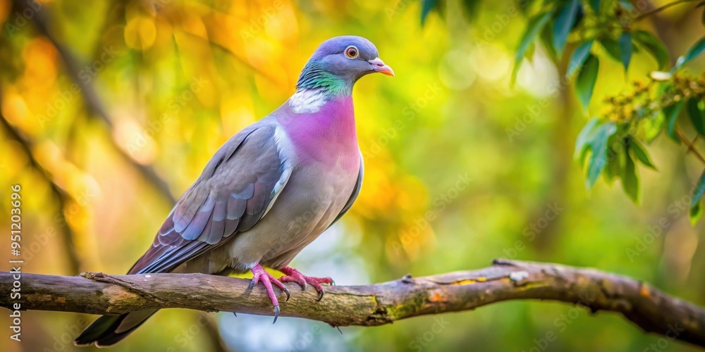 Wall mural Pigeon perched gracefully on a tree branch, bird, wildlife, nature, animal, outdoors, feathers, elegant, sitting, watching