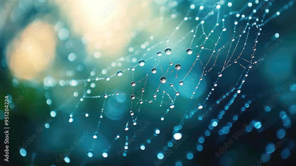 Aufkleber a macro shot of raindrops clinging to a spider's web, with delicate details and soft light, offering