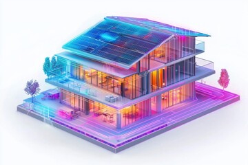 Obraz premium Modern House with Solar Panels 3D Rendering.