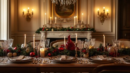 Elegant Christmas Dining Table Setting in a Luxurious Interior
